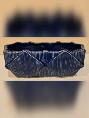 McCoy Blue Ceramic Planter Vase - Textured Geometric Design